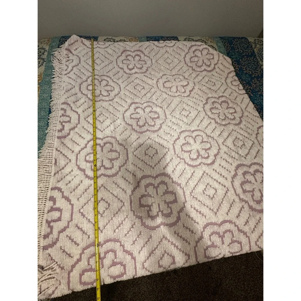 Vintage Chenille Bedspread Lavender Good Tufted Floral Fringe Boho Cottagecore